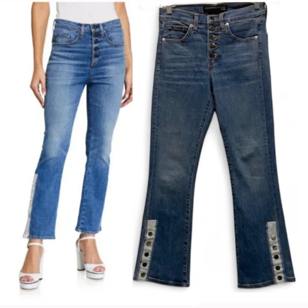 Veronica Beard Carolyn High Waist Crop Baby Boot Jeans Size 26 Button Fly Putnam